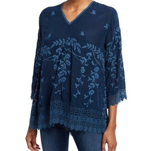 Johnny Was Women's Teyanna Crochet-Edge V Neck 3/4 Tunic size Large